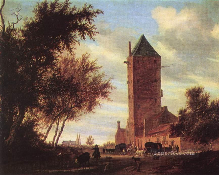 Torre en el paisaje de la carretera Salomon van Ruysdael Pintura al óleo